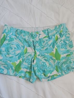 Lilly Pulitzer Aqua and Lime Floral Bermuda Shorts